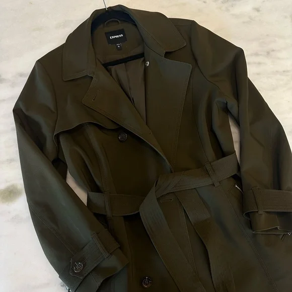 Express Green Trench Coat Elegant and Functional - Picture 1 of 4